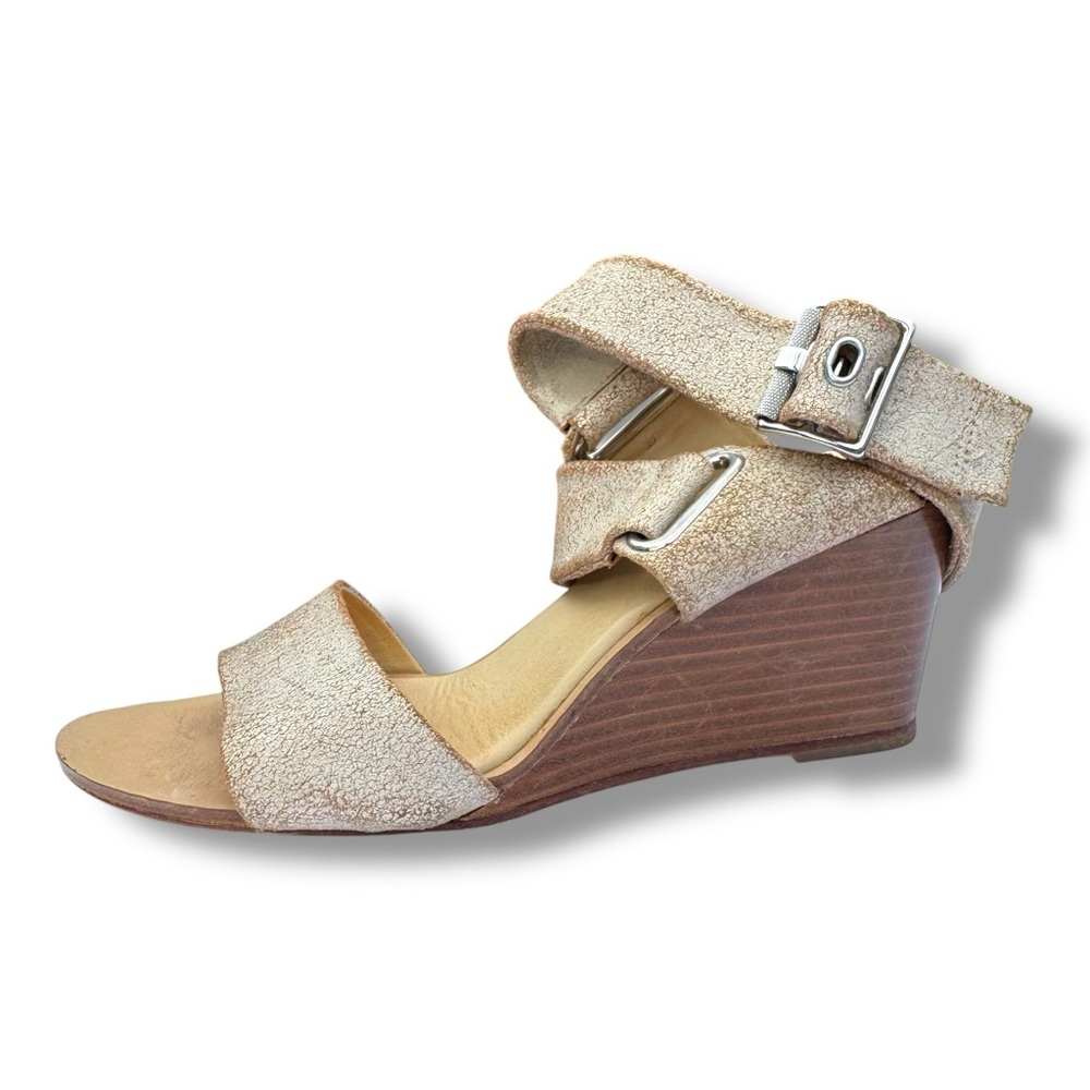 Rag & Bone Cream Leather Wedge Sandals Heels Size 9, 39 Ankle Wrap Strap Italy